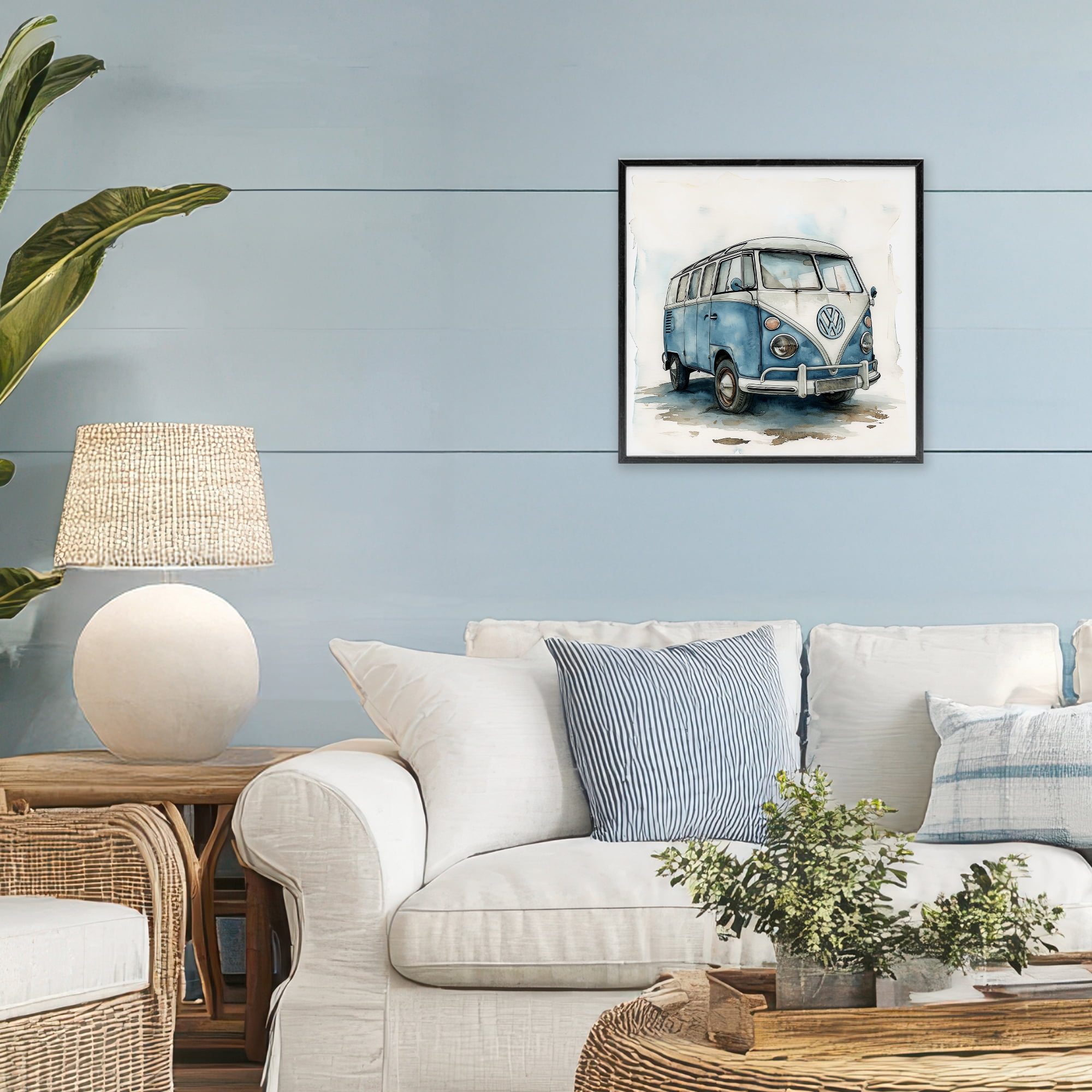 Stupell Industries Sky Blue Surf Van Black Framed Giclee Art, design by Ray Powers