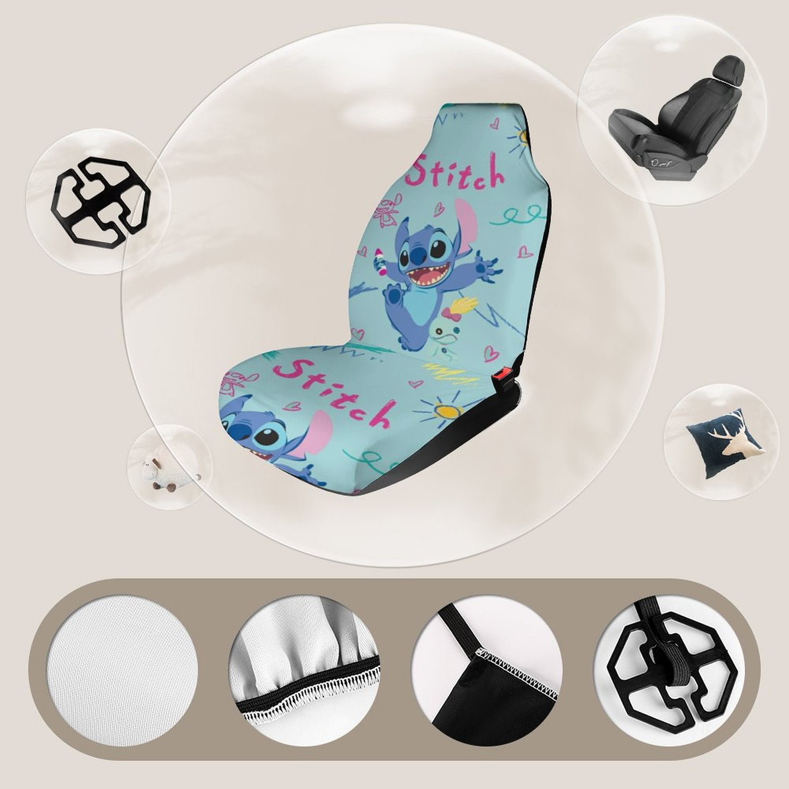 Cartoon Car Front Seat Covers Vehicle Seat Protector Car Mat Covers Fit Most Cars for Pet Lover 2PCS