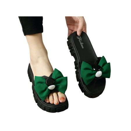 

Gomelly Women Slip on Sandals Platform Slides Sandals Open Toe Core Sandals Summer Beach Waterproof Slippers Black Green 6.5