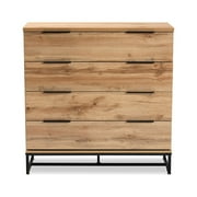 Baxton Studio Reid Modern and Contemporary Industrial Oak Finished Wood and Black Metal 4-Drawer Dresser