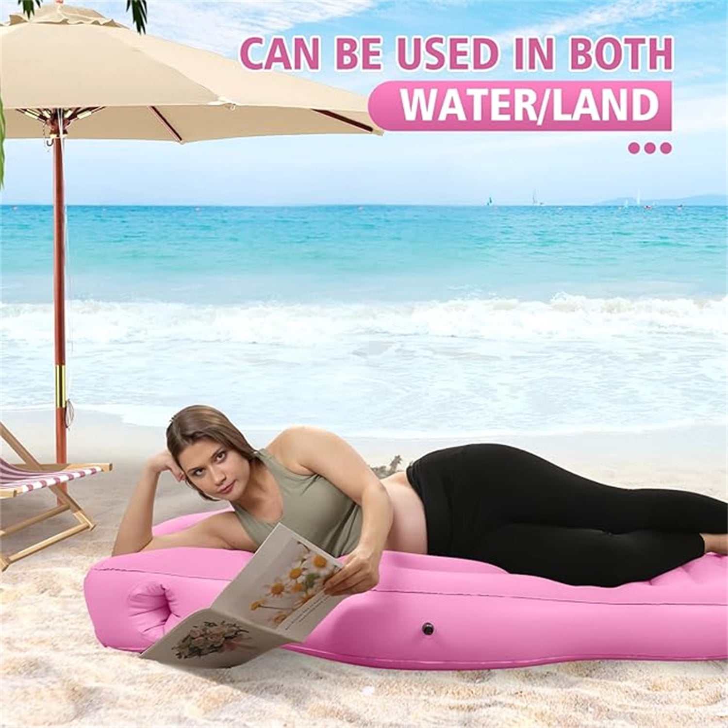 Inflatable Full Body Pregnancy Pillow, Full Body Maternity Airbed with Belly Hole for Comfort – Best Prone Sleeping Support for Pregnant Women – Portable, Adjustable & Travel-Friendly, Pink