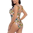 thumbnail image 5 of Yiaed Retro Summer Stamp Print Women's Ruffled One Piece Swimsuit V Neck Swimwear Slimming Monokini for Woman-Small, 5 of 8