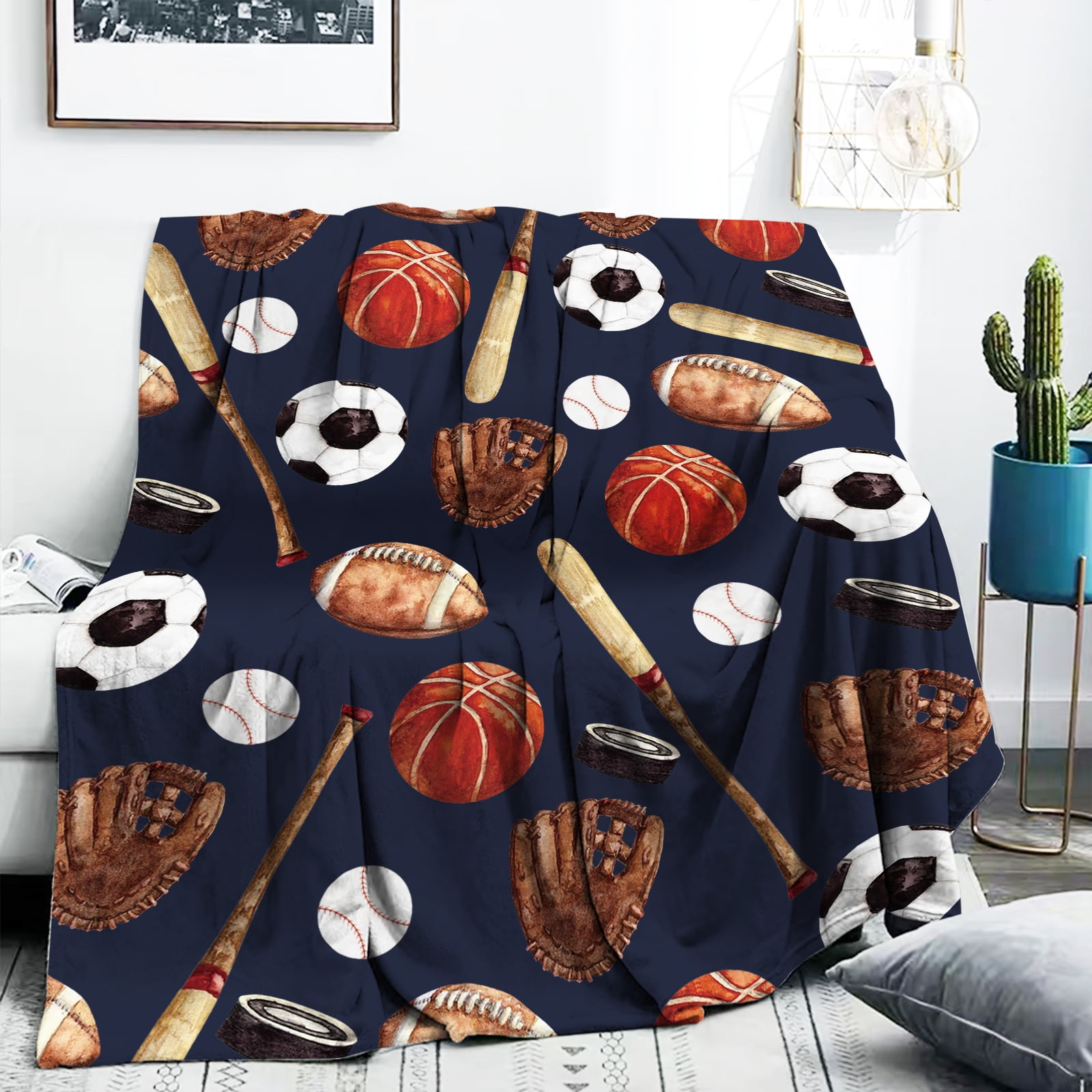 Baseball Throw Blanket Gifts for Boys, Blue Baseball Soft Cozy Plush