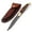 Black and Orange, variant on Damascus steel folding knife with leather sheath, 8.5 inches long laguiole pocket knife with 4 inches long Damascus steel Blade, 4.5 inches Brown multi shade wood scale with Brass bolster and pommel