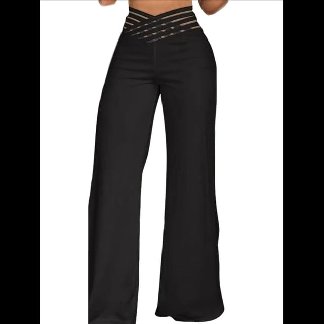 Pantalones Acampanados con Cinturón para Mujer, Estilo Informal, de Cintura Alta y Pierna . Negro XL