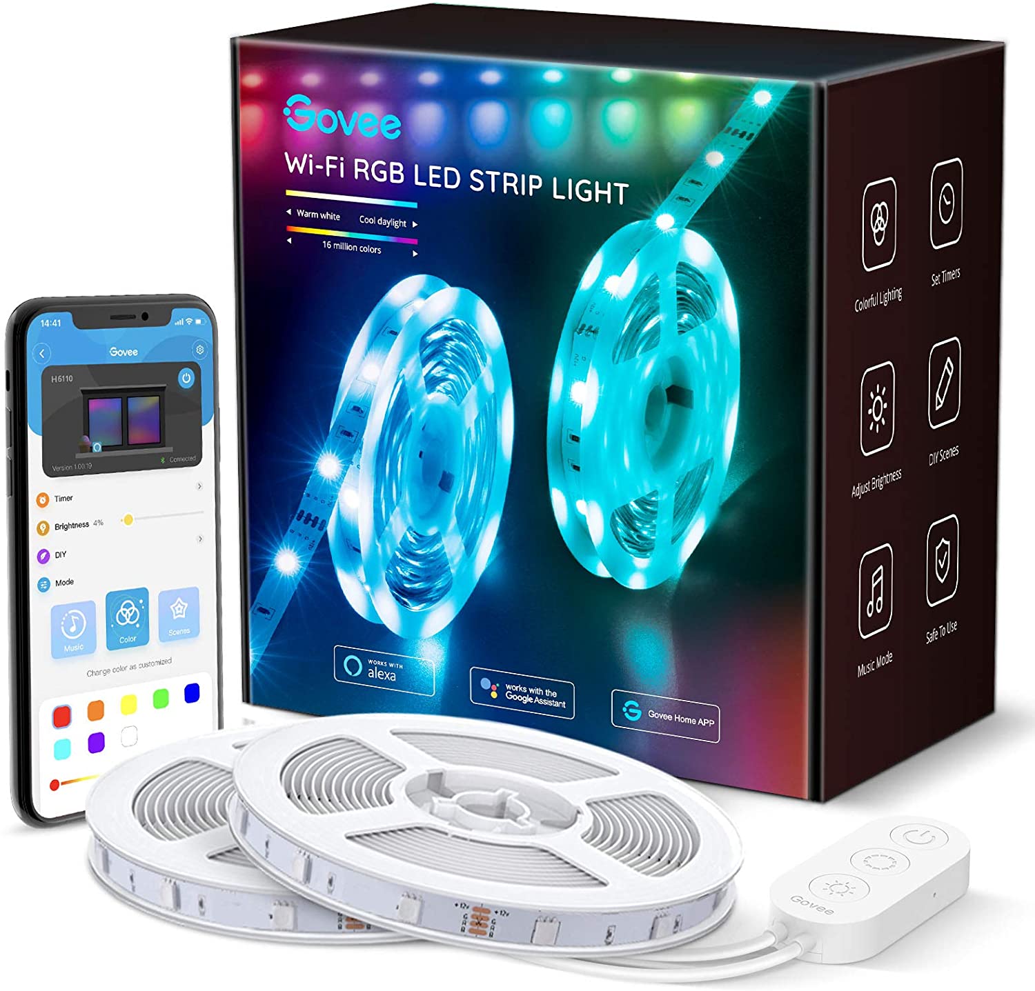 Wireless Smart App Details about / Govee 32.8ft LED Strip Lights Works with Alexa Google Home