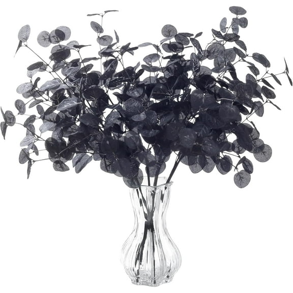 6 Pcs Black Fall Stems Eucalyptus Artificial Tall Eucalyptus Leaves Fall Decor Autumn Decorations for Fall Halloween Thanksgiving Decor Farmhouse Floral Arrangement