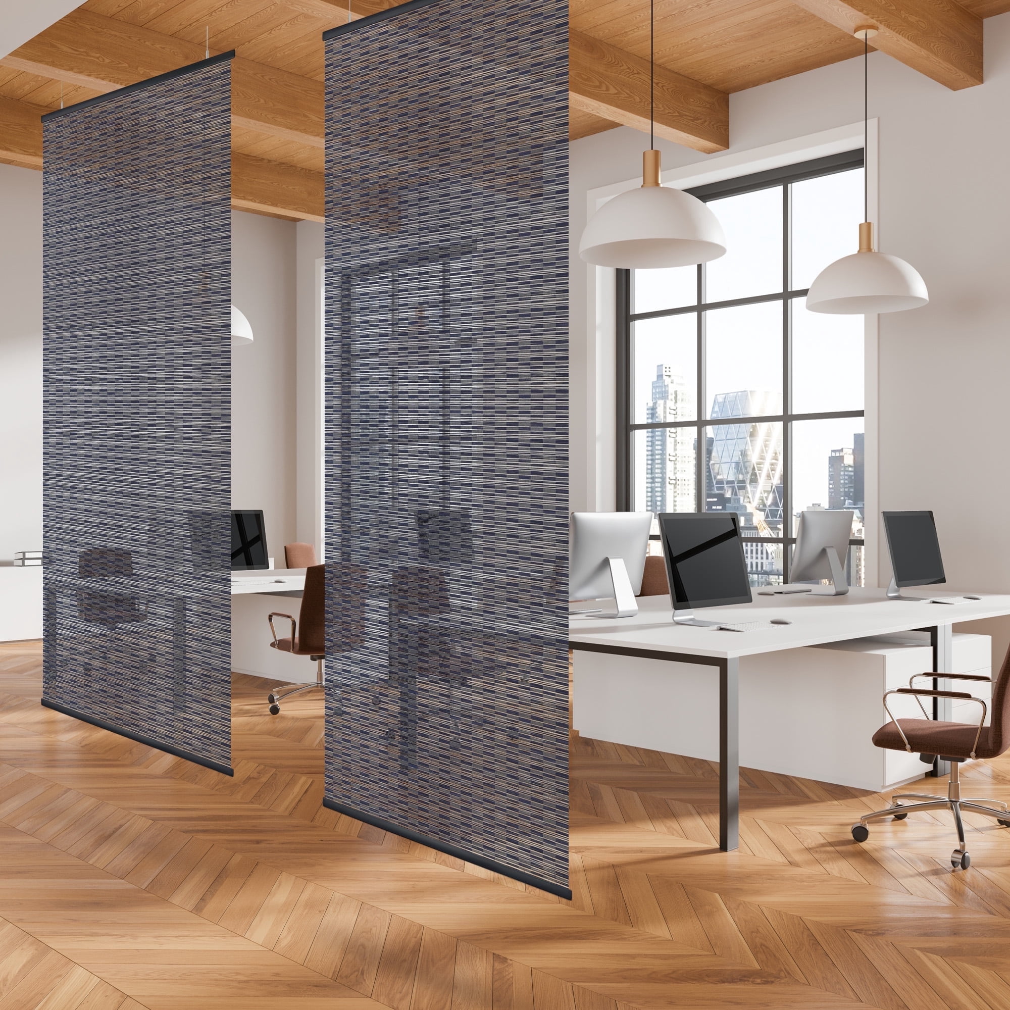 DECOLAB Hanging Panel, 36" x 96" Privacy Sheer Separator Divider for Shared Room, Entryway, Workspace, Natural Woven, Pack of 2, Azurite