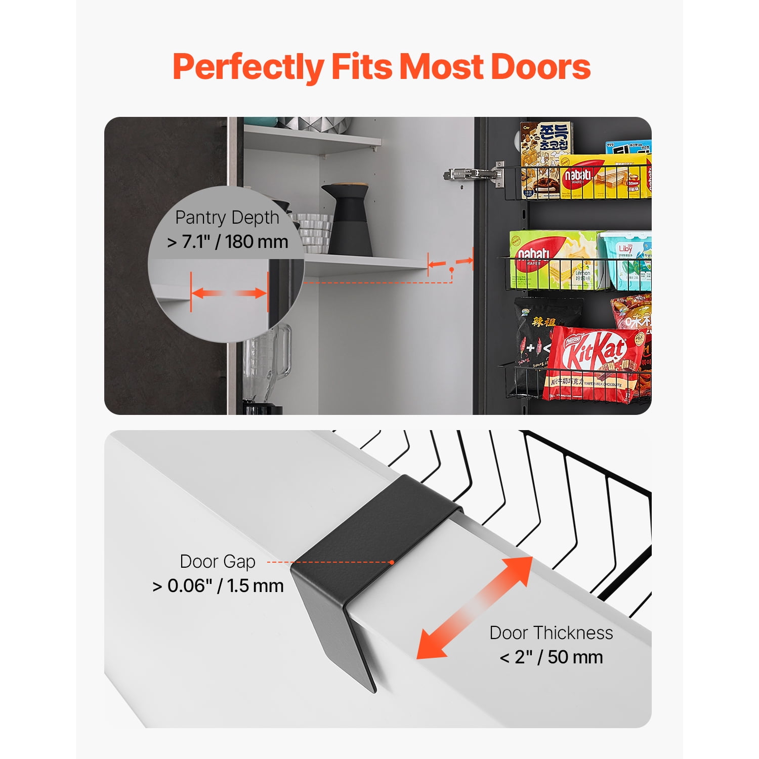 KFFKFF Door-Mounted Pantry Organizer, 8-Level Storage Solution, Robust Steel Constructed Spice Holder, Customizable Wall-Mounted Condiment Shelves, Suitable for Kitchen, Laundry Area, Bathroom, Black