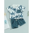 thumbnail image 3 of Suealasg Kids Boys Summer Outfits 6M 1T 2T 3T Short Sleeve Tree Print Lapel T-Shirt+ Elastic Waist Shorts Set 2Pcs Toddler Baby Boys Beach Vacation Clothes, 3 of 9
