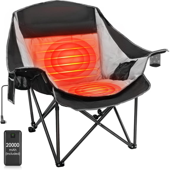 DKMOCO Oversized Folding Heated Camping Chair with 20000mAh Battery 3 Heat Levels 2 Heating Zones for Outdoor Sports Camping Lawn Black