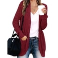 thumbnail image 3 of Women'S Long Sleeve Open Front Cardigan Chunky Knit Draped Sweaters Outwear Wine Red XL, 3 of 9