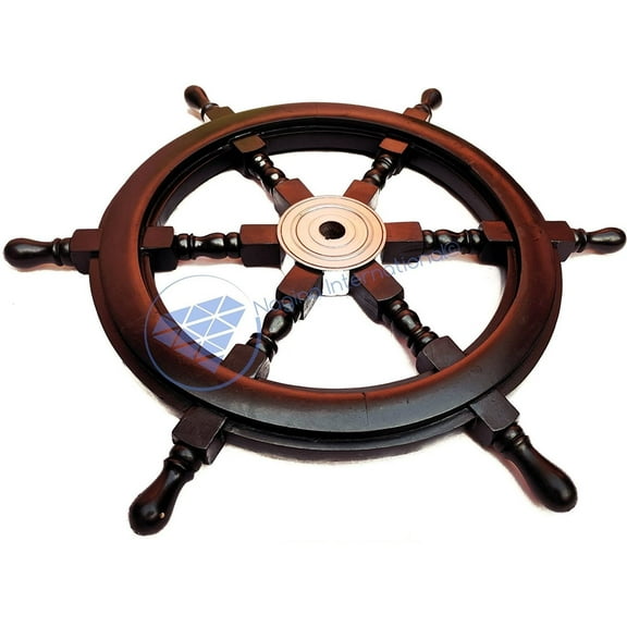 60" Wooden Ship Wheel (Full Black - Aluminum Hub)