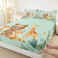 thumbnail image 3 of Homewish Bear Giraffe Fox Bed Sheets for Kids, Cartoon Jungle Wildlife King Sheets, Eucalyptus Leaves Sheet Set, Luxury Bedroom Decor, 4-Piece, 3 of 7