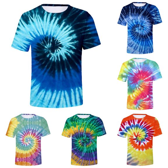 VNKIDY Mens Crew Neck Tie Dye Graphic T-Shirts Street Regular Fit Short Sleeve Soft Breathable Retro Festival Casual Tee Tops Casual Tees XXXL