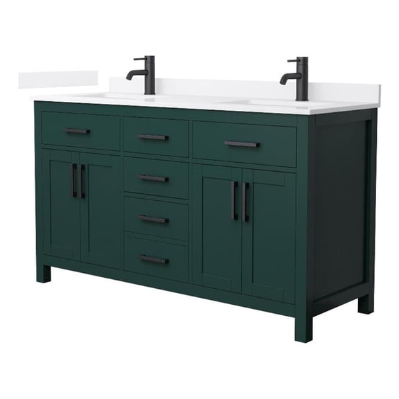 Beckett 60" Green Double Vanity & White Quartz Top (1-Hole) & Black Trim