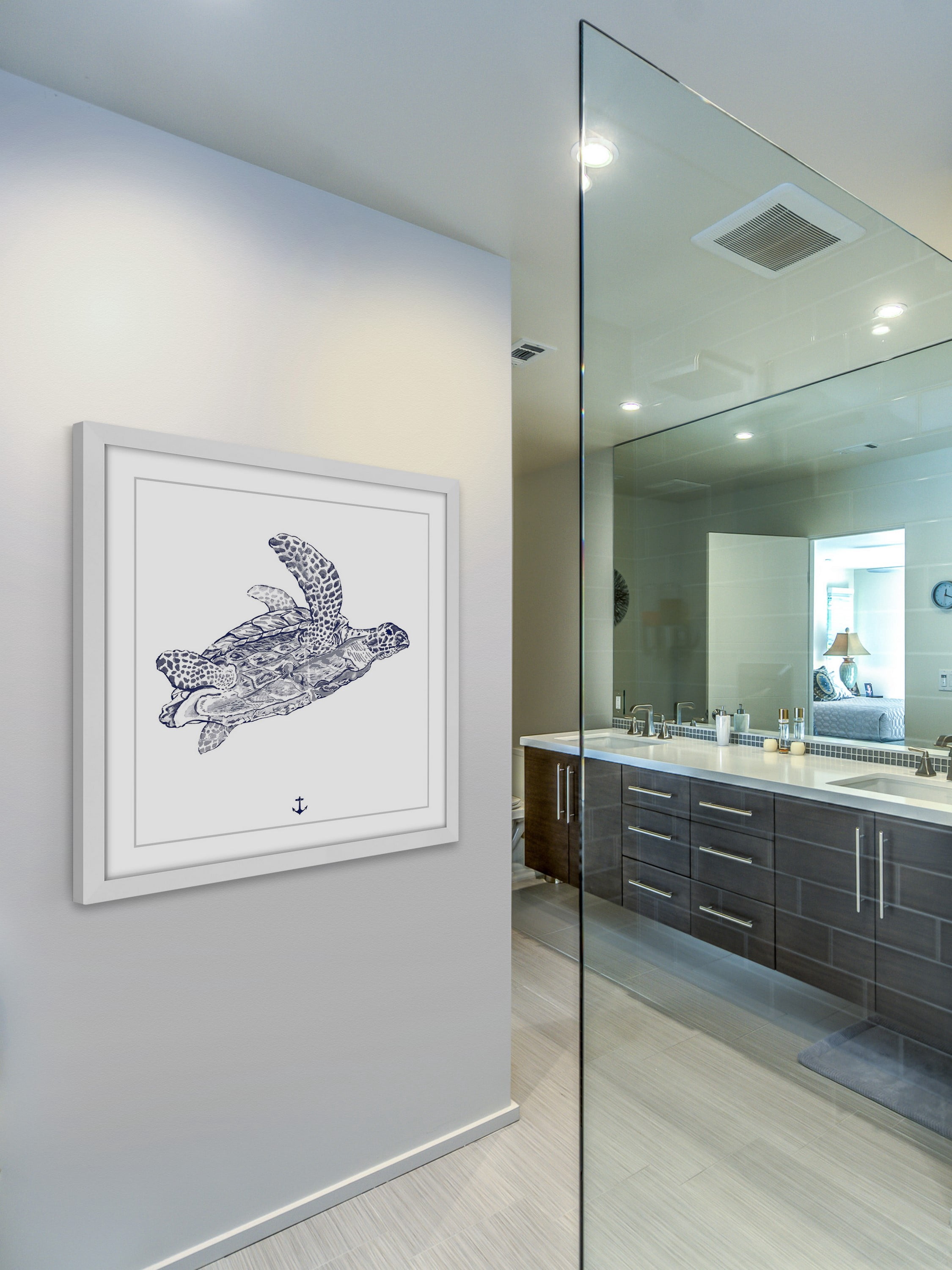 "Blue Turtle" Framed Painting Art Print, 32" x 1.5"