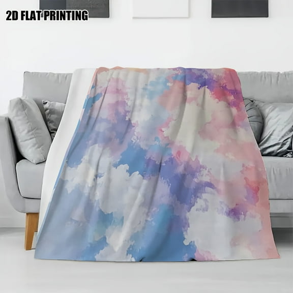 1pc Ultra-Soft Pastel Clouds Print Flannel Throw Blanket - Pastel Pink, Blue, Purple, White, Lavender, Mint Green - All-Season Cozy Bed, Couch, Camping, Office Blanket - Lightweight & Warm Twin Size