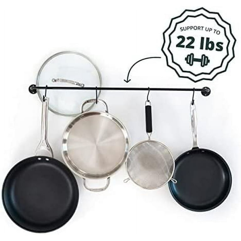 Bentism Pot Rack Wall Mounted, 30 inch Pot and Pan Hanging Rack, Pot and Pan Hanger with 12 S Hooks, 55 lbs Loading Weight, Ideal for Pans, Utensils