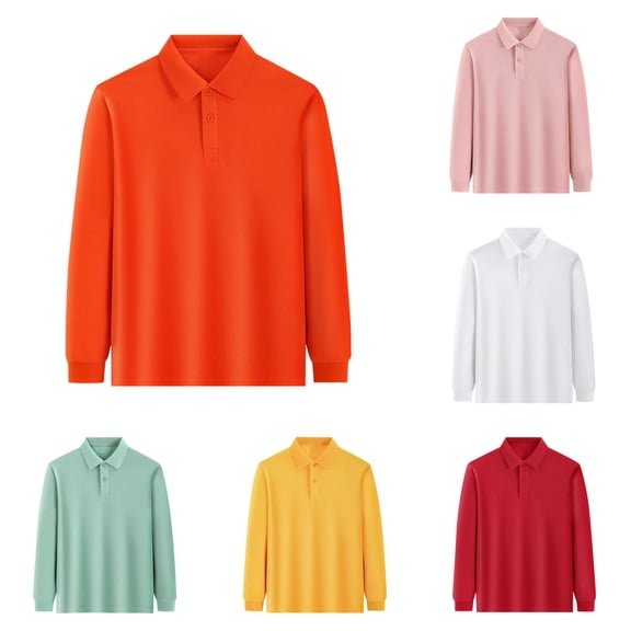 HCYSFG Boys Solid Color Polo Shirt Notch Neck Long Sleeve Two Button Placket Classic School Uniform Top Fall Golf Shirt