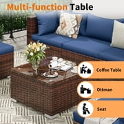 Techmilly Patio Furniture Sets, Modular Rattan Outdoor Patio Sectional Furniture Sofa Set, Wicker Patio Conversation Set for Backyard,7PCS
