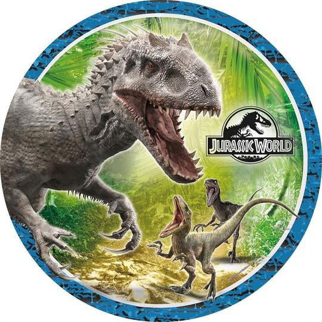 Jurassic World Tyrannosaurus Rex Velociraptor Edible Cake Topper Image Decoration (8 jurassic-world-tyrannosaurus-rex-velociraptor-edible-cake-topper-image-decoration-8-round-abpid06036-walmart-com