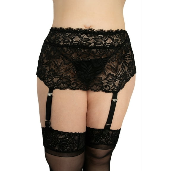 Angelique Women's Plus Size Floral Lace Nickel Free Adjustable Garter Belt for Stockings