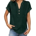 thumbnail image 2 of Womens Tops Summer Casual Solid Color V Neck Linen Short Sleeved T Shirt (No Size Label) Fashion Clothes, 2 of 4