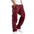 thumbnail image 2 of Dwelliawo Mens Outdoor Cargo Pants Tactical Hiking Pants Baggy Workout Joggers Wide Leg Stretchy Jeans Classic Fit Trousers Wine 3xL, 2 of 5