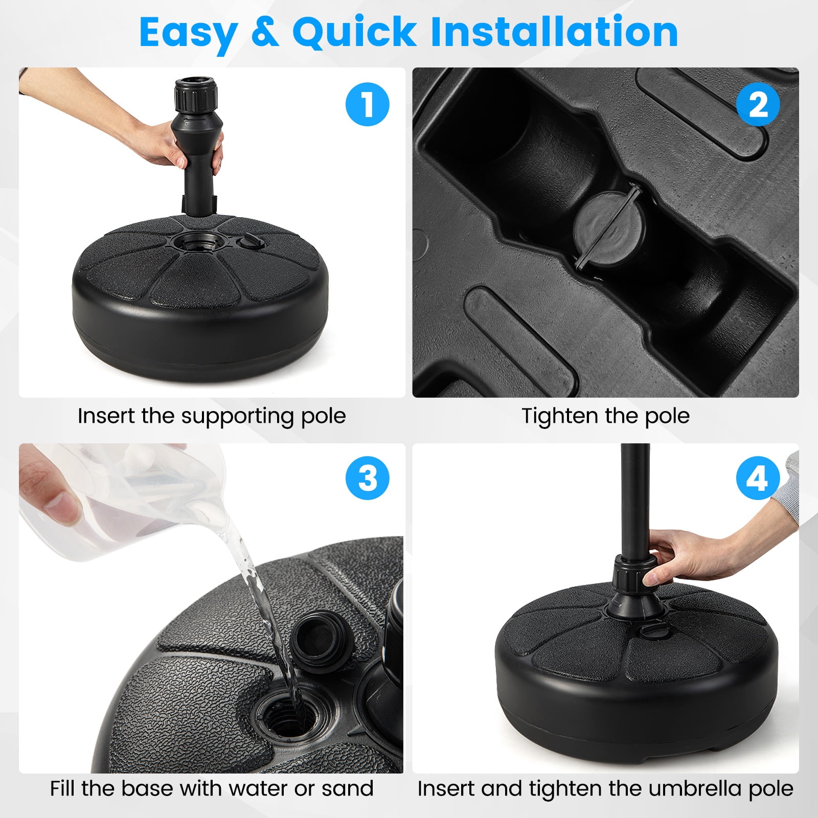 Gymax 40 LBS Patio Umbrella Base Round 14.5 Inches Water Sand Fillable Umbrella Stand