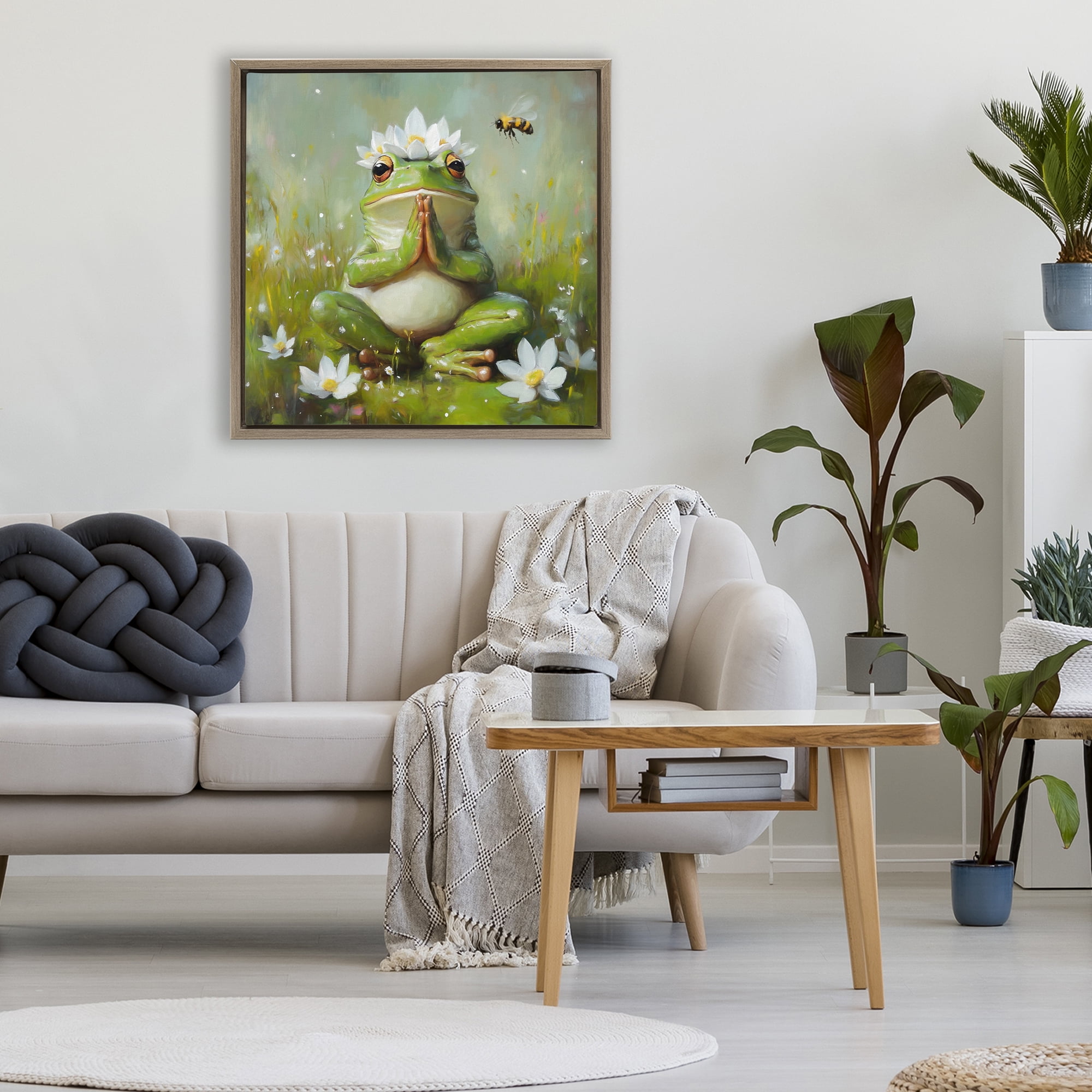 Stupell Industries Buddha Bullfrog Meditation Brown Framed Floater Canvas Wall Art, design by Tina LeCour