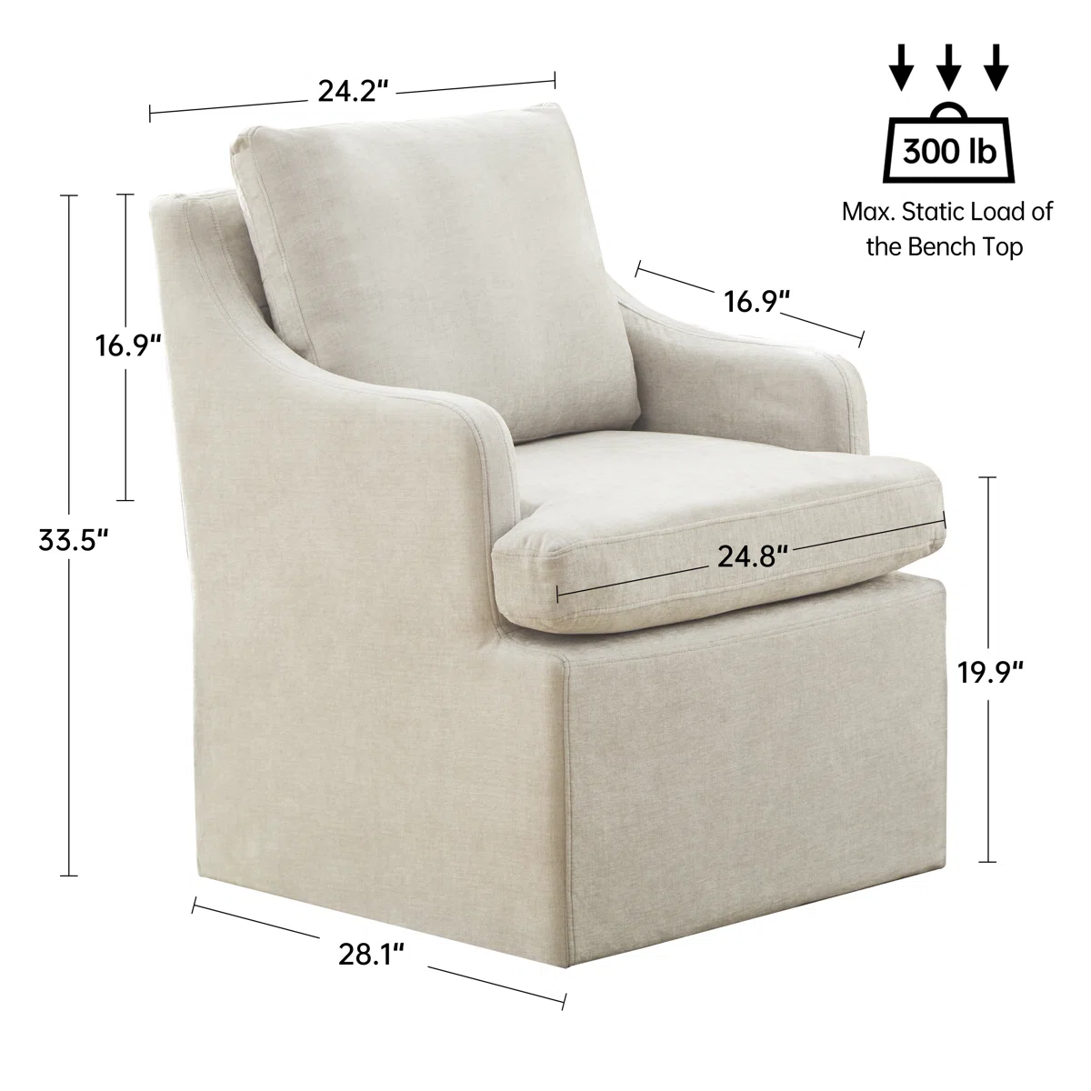 Vknow Furniture Minimalist Upholstered Dining Chairs Set of 2 Ergonomic Comfort Dining Arm Chairs for Dining Room, Living Room, Office,Cream