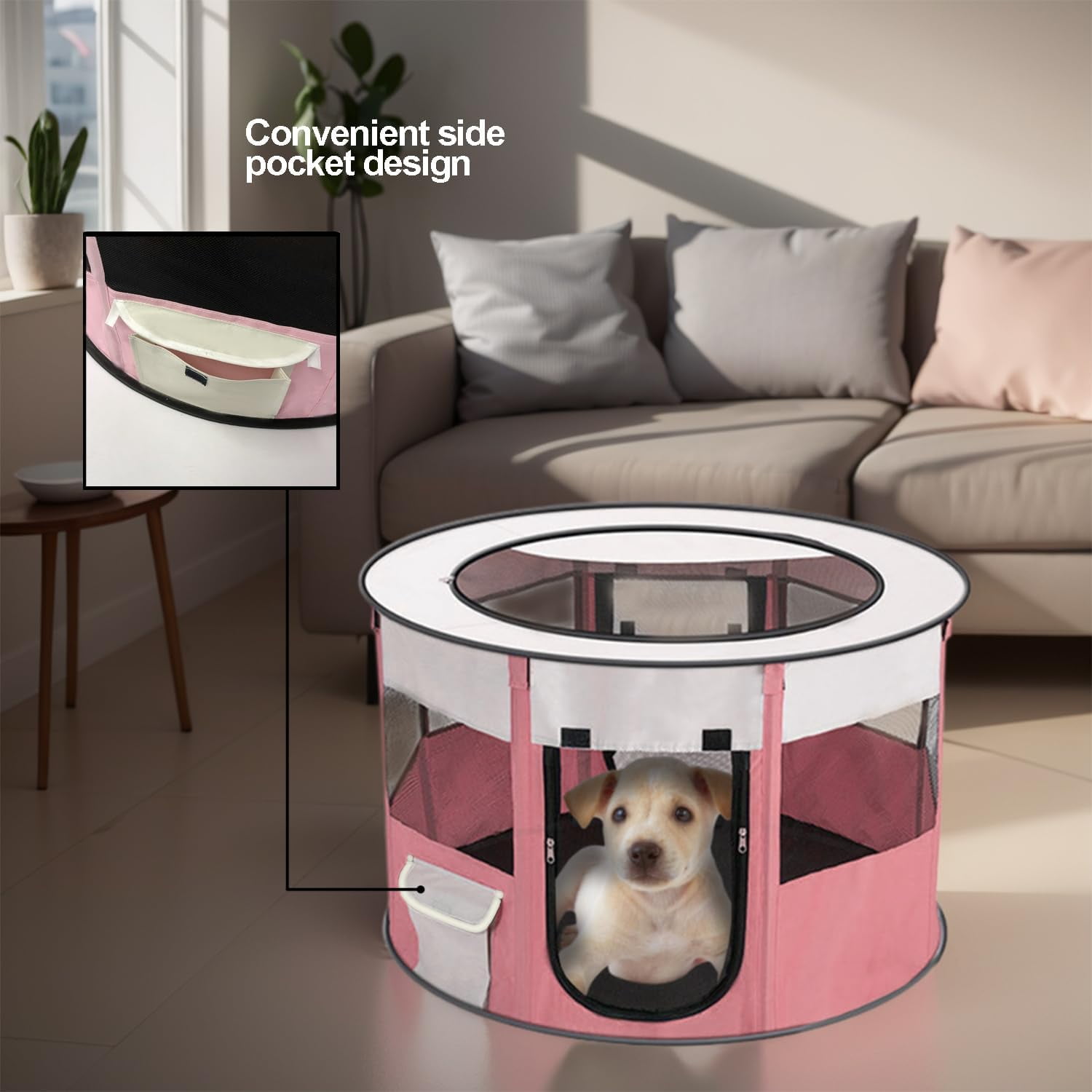 Cat Pen,Cat Cages Indoor,Portable Cat Enclosures Indoor,Foldable Dog & Cat Play Pen,Fit for Cat/Rabbit/Puppy,Ideal for Indoor,Outdoor and Camping Use,Cat House,S (Pink Round,28.34 * 28.34 * 15.74in)