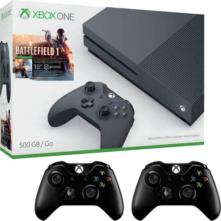 Xbox One S Battlefield 1, Storm Grey (500GB) with Two Bonus Controllers