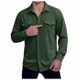 thumbnail image 4 of DPTALR Men's Casual Solid Color Turndown Collar Long Sleeve Shirt with Pockets,Green,Big and Tall Men XXL, 4 of 6