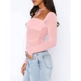 thumbnail image 2 of KelaJuan Women T-shirt Long Sleeve Square Neck See-through Patchwork Asymmetric Fall Tops with Choker, 2 of 6