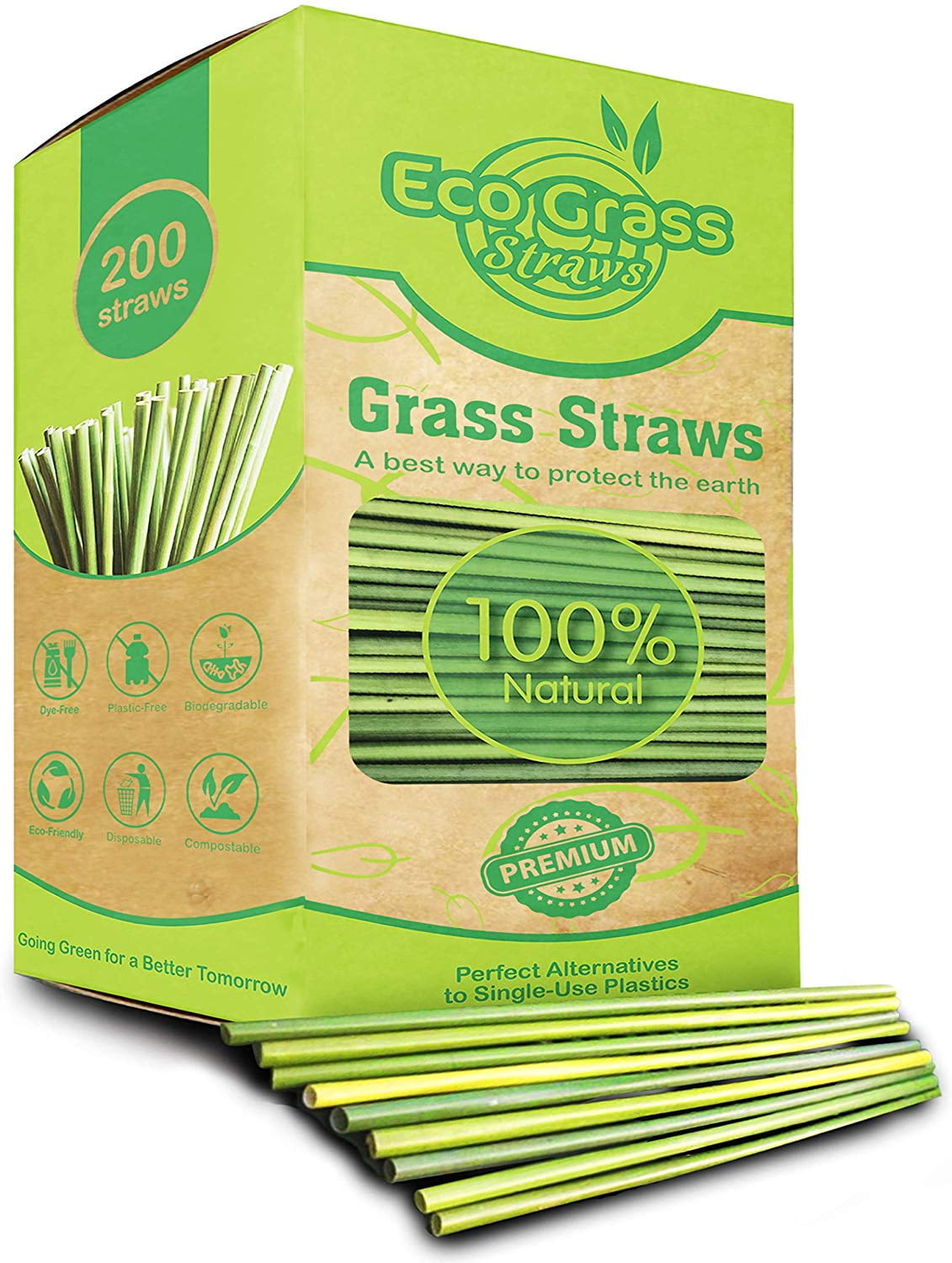 Pack of 100 Straws 100% Natural GRASS Drinking Straws BIODEGRABLE COMPOSTABLE 