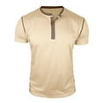 thumbnail image 4 of ZunFeo Mens Short Sleeve Henley Shirt Casual Button Placket Tee Soft 100% Cotton Big and Tall Sizes S-3XL Beige with Contrast Shoulder Seam Accents,Size 3XL, 4 of 6