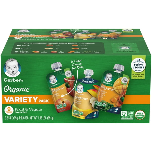 Gerber Organic Mango Apple Carrot Kale, Apple Peach