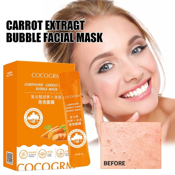 Ganfancp Mascarilla Espuma de Zanahoria, Limpia, Reduce Los Poros, Hidrata, Controla La Grasa y Afina Los Poros 60Ml Ofertas Flash Liquidación 1X10Pc Mascarilla de Burbujas Purificante de Poros de Za