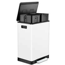 White Stainless Steel Step Trash Can - 16 Gallon Garbage Bin with Soft Close Lid - Dual Compartment by ToiletTree Products Bathroom Kitchen Garage 60L
