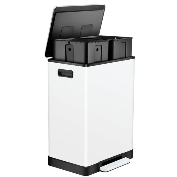 White Stainless Steel Step Trash Can - 16 Gallon Garbage Bin with Soft Close Lid - Dual Compartment by ToiletTree Products Bathroom Kitchen Garage 60L