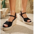 thumbnail image 2 of Rokment Platform Wedge Dress Sandals for Women Beach Elegant Casual Suede Peep Toe Espadrilles Chunky High Heels Ankle Strap Dress Summer Shoes Ladies Black Size 7.5, 2 of 6