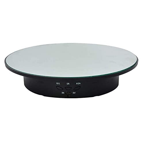 Qinmay Placa giratoria eléctrica de 360 grados, soporte de exhibición antideslizante de rotación suave ajustable de bajo ruido recargable para productos fotográficos (negro, 7,8 pulgadas/carga 17 LB
