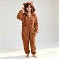 thumbnail image 6 of JOANKDMI Tween Girls Fuzzy Fleece Size 12-13 Onesie Pajamas with Cute Ears Hood and Pockets Zipper One Piece Jumpsuit Warm Fluffy Sleepwear for Winter Lounge Homewear, 6 of 7