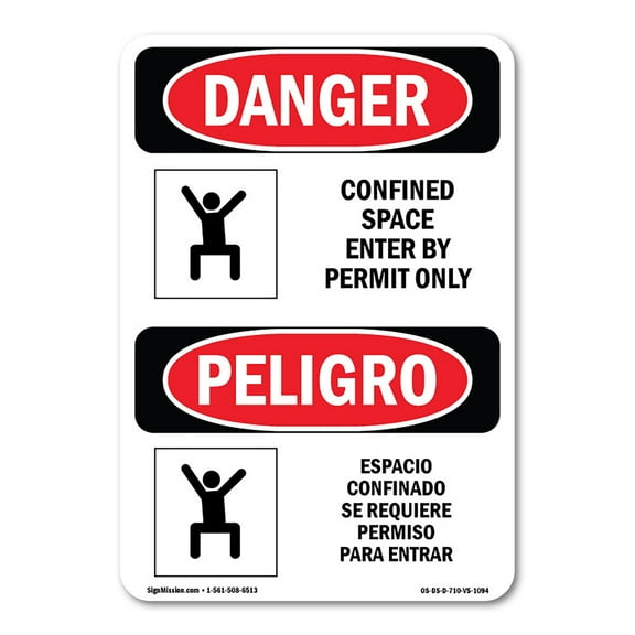 OSHA Danger Sign - Confined Space Permit Only Bilingual | Plastic Sign | Protect Your Business, Construction Site, Warehouse & Shop Area |  Made in The USA
