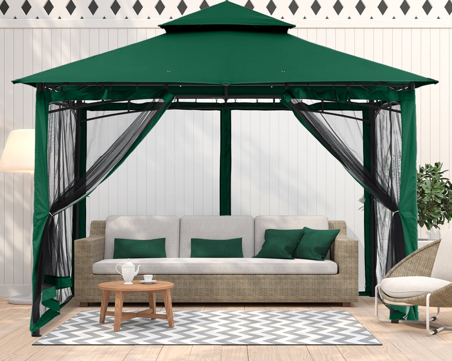 ABCCANOPY 11'x11' Patio Gazebo With Mosquito Netting and Double Soft Roof Canopies for Shade and Rain,Forest Green
