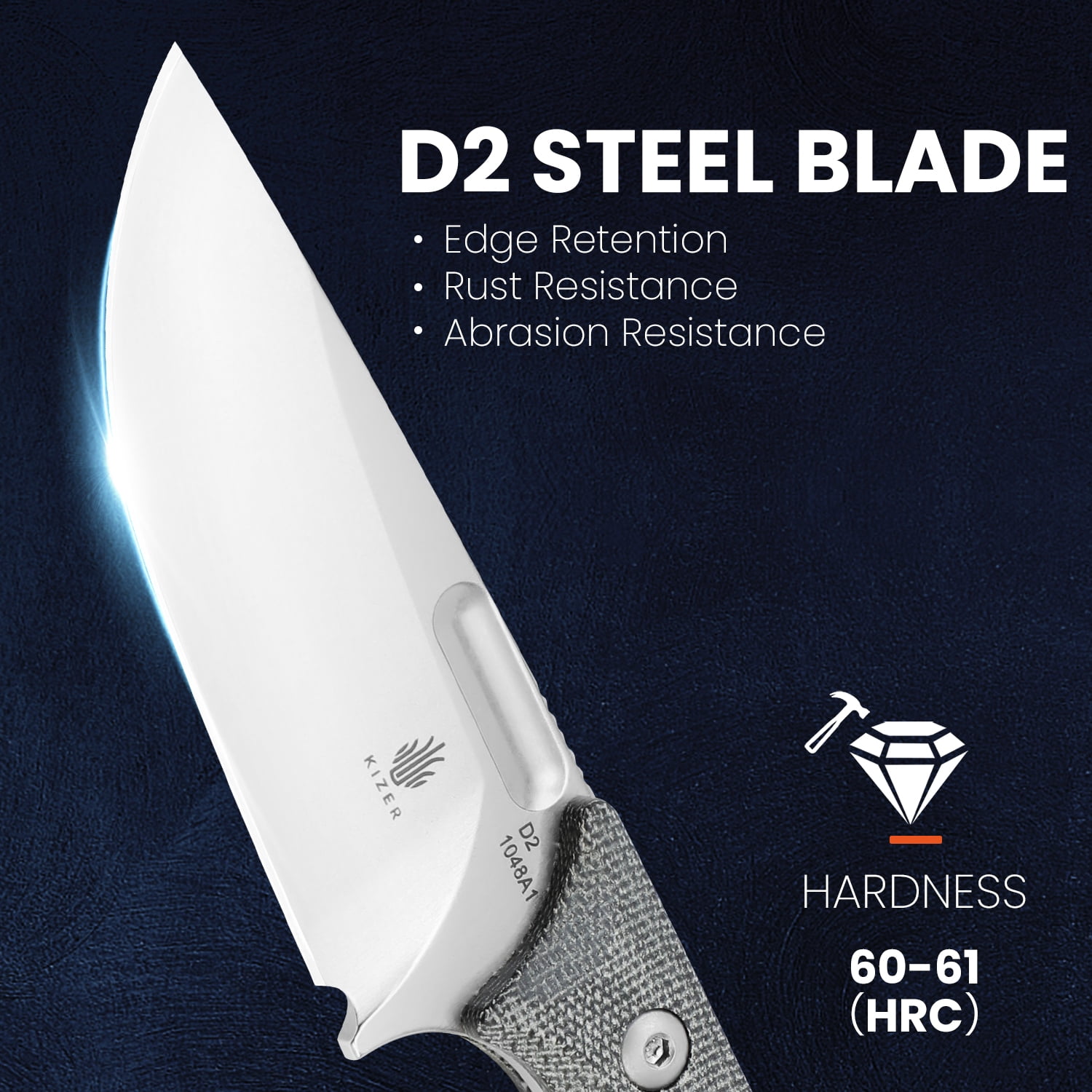 Kizer Cabox Fixed Blade Knife D2 Steel Blade Micarta Handle, 1048A1