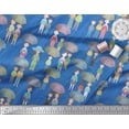 thumbnail image 3 of Soimoi Blue Rayon Crepe Fabric Monsoon Theme Human Figure Printed Fabric 1 Yard 46 Inch Wide, 3 of 5