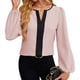 thumbnail image 3 of Blusas Elegantes de Larga para Mujer, con Cuello en V y Bloques de Color, para Negocios y Trabajo, Ropa de Moda para Otoño. Rosa M, 3 of 10